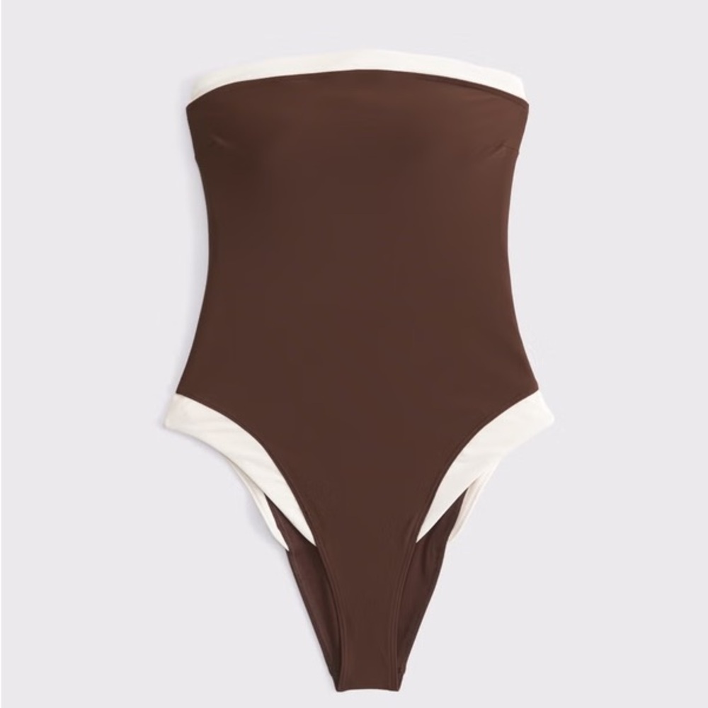 Abercrombie & Fitch Brown and White One Piece Swimsuit